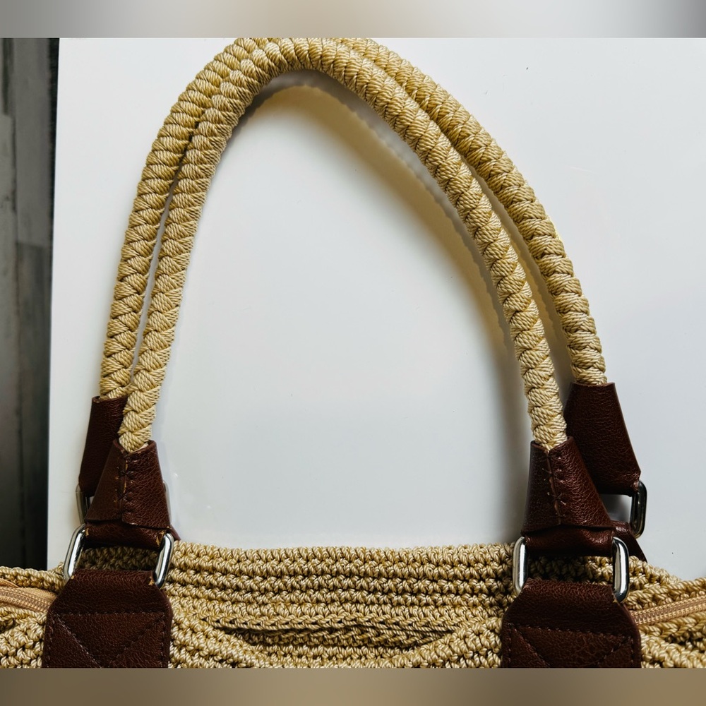 The Sak Shoulder Purse or Satchel Crochet Tan Leather Strap Handle HOBO Purse - Picture 10 of 16